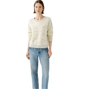 OUI Women 8 Cream Yellow Bouclé Textured Knit Sweater Nubby Chenille Embroidered